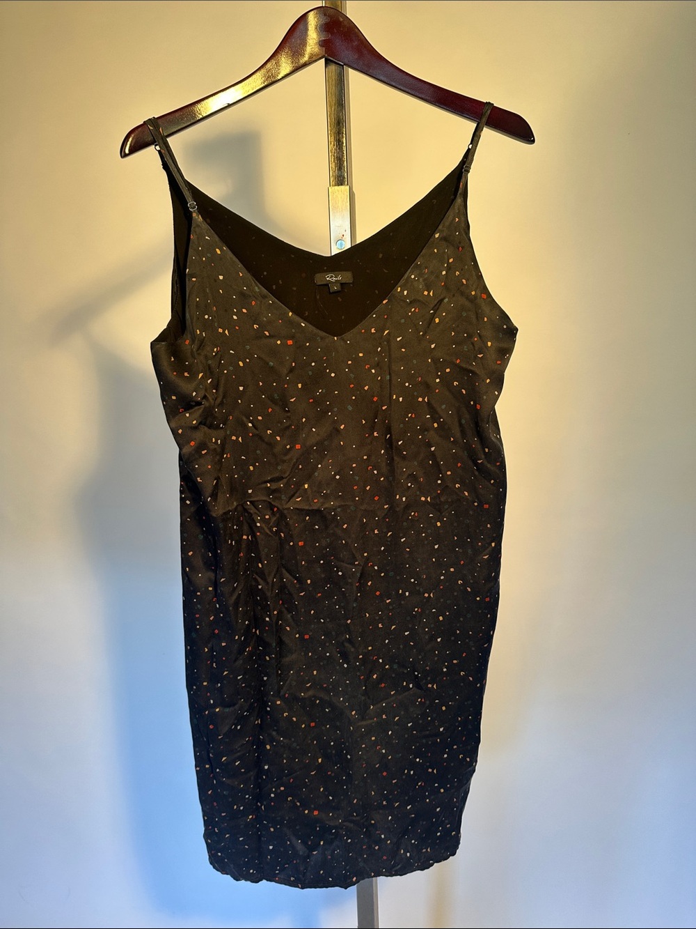 Rails Black silk Slip Dress with Tiny colorful Dot Print